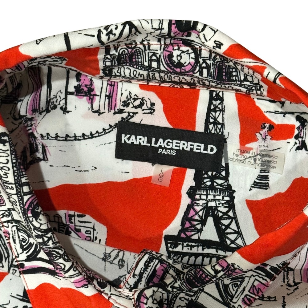 Karl Lagerfeld Paris Print Button Down Shirt Eiffel Tower Graphic Top - Picture 5 of 6